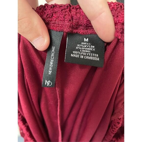 New Directions Burgundy Lace Off The Shoulder Blouse - Picture 4 of 5